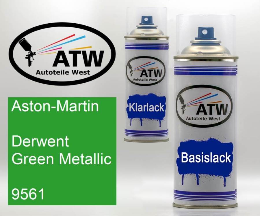 Aston-Martin, Derwent Green Metallic, 9561: 400ml Sprühdose + 400ml Klarlack - Set, von ATW Autoteile West.